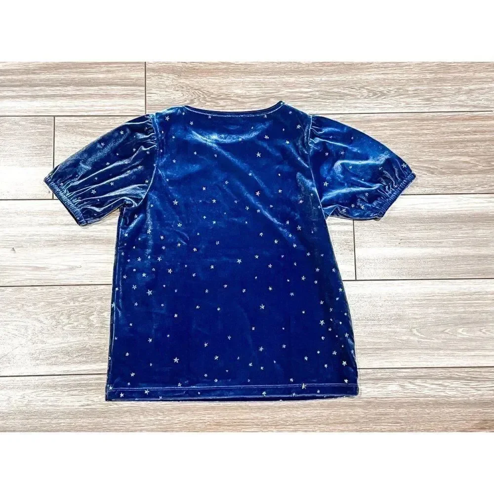 Crewcuts Girls Puff Sleeve Glitter Star Velvet Top, Size 10